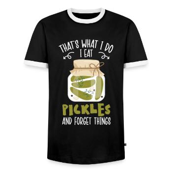 C’est ce que je fais Je mange des cornichons et j’oublie des choses - T-shirt contrasté Homme - noir/blanc - Devant - AI Model Female 172 light (172cm) & AI Model Male 178 light (178cm)