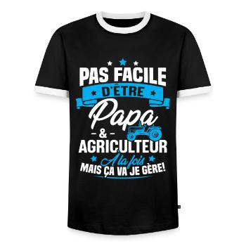Pas facile d'être papa et agriculteur - T-shirt contrasté Homme - noir/blanc - Devant - AI Model Female 172 light (172cm) & AI Model Male 178 light (178cm)