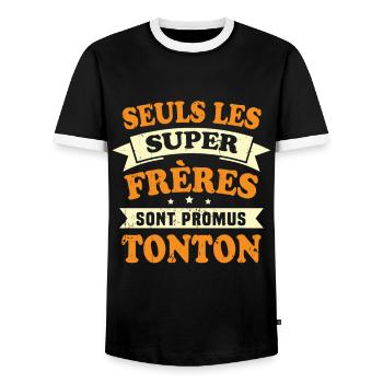 Seuls les super frères sont promus tonton - T-shirt contrasté Homme - noir/blanc - Devant - AI Model Female 172 light (172cm) & AI Model Male 178 light (178cm)