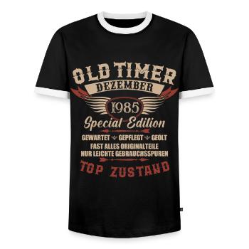 Oldtimer Dezember 1985 Jahrgang Geburtstag - Männer Kontrast-T-Shirt - Schwarz/Weiß - Vorne - AI Model Female 172 light (172cm) & AI Model Male 178 light (178cm)