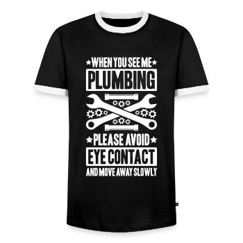 Plant mechanic plumber plumber sanitary heating - Men's Ringer Shirt - black/white - Front - AI Model Female 172 light (172cm) & AI Model Male 178 light (178cm)