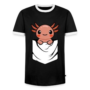 Anime Axlotl - Men's Ringer Shirt - black/white - Front - AI Model Female 172 light (172cm) & AI Model Male 178 light (178cm)
