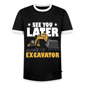 See You Later Excavator - Men's Ringer Shirt - black/white - Front - AI Model Female 172 light (172cm) & AI Model Male 178 light (178cm)