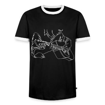 Guitar Oneline Art - Acoustic Guitar Guitar - Men's Ringer Shirt - black/white - Front - AI Model Female 172 light (172cm) & AI Model Male 178 light (178cm)