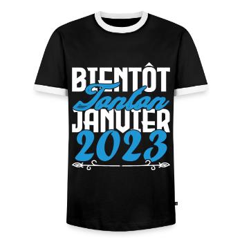 Annonce grossesse. bientôt Tonton Janvier 2023. - T-shirt contrasté Homme - noir/blanc - Devant - AI Model Female 172 light (172cm) & AI Model Male 178 light (178cm)