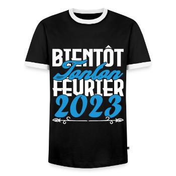 Annonce grossesse bientôt Tonton Février 2023 - T-shirt contrasté Homme - noir/blanc - Devant - AI Model Female 172 light (172cm) & AI Model Male 178 light (178cm)