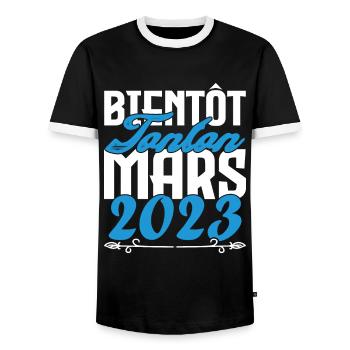 Cadeau Annonce grossesse bientôt Tonton Mars 2023 - T-shirt contrasté Homme - noir/blanc - Devant - AI Model Female 172 light (172cm) & AI Model Male 178 light (178cm)