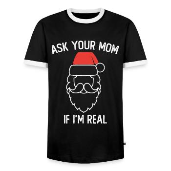 Ask Your Mom If I Am Real Motif pour un - T-shirt contrasté Homme - noir/blanc - Devant - AI Model Female 172 light (172cm) & AI Model Male 178 light (178cm)