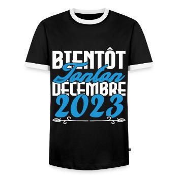 Annonce grossesse. bientôt Tonton Décembre 2023. - T-shirt contrasté Homme - noir/blanc - Devant - AI Model Female 172 light (172cm) & AI Model Male 178 light (178cm)