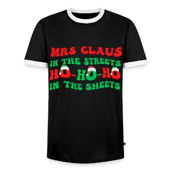 Mme Claus dans les rues Ho Ho Ho Ho Dans les draps, - T-shirt contrasté Homme - noir/blanc - Devant - AI Model Female 172 light (172cm) & AI Model Male 178 light (178cm)