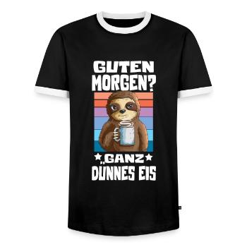 Faultier will Kaffee Guten Morgen? Ganz dünnes Eis - Männer Kontrast-T-Shirt - Schwarz/Weiß - Vorne - AI Model Female 172 light (172cm) & AI Model Male 178 light (178cm)