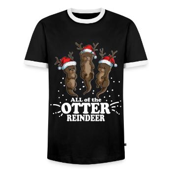 Christmas Otter Kids Family Otter Outfit - Men's Ringer Shirt - black/white - Front - AI Model Female 172 light (172cm) & AI Model Male 178 light (178cm)