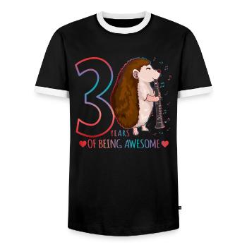 Hedgehog joue de la flûte - Hérisson 3ème anniversaire - T-shirt contrasté Homme - noir/blanc - Devant - AI Model Female 172 light (172cm) & AI Model Male 178 light (178cm)