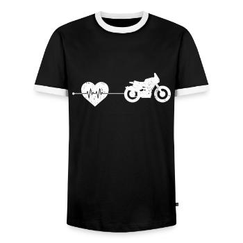 Motorrad Herzschlag - Männer Kontrast-T-Shirt - Schwarz/Weiß - Vorne - AI Model Female 172 light (172cm) & AI Model Male 178 light (178cm)