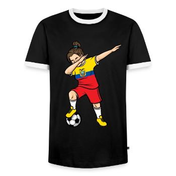 Dabbing Soccer Player Girls Ecuador Soccer - Men's Ringer Shirt - black/white - Front - AI Model Female 172 light (172cm) & AI Model Male 178 light (178cm)