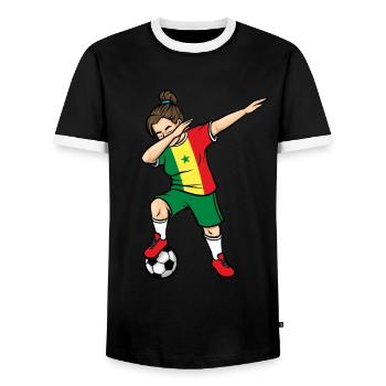 Dabbing Footballeur Fille Sénégal Football - T-shirt contrasté Homme - noir/blanc - Devant - AI Model Female 172 light (172cm) & AI Model Male 178 light (178cm)