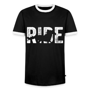 Monter à cheval comme personne Cowboy Racing Style - T-shirt contrasté Homme - noir/blanc - Devant - AI Model Female 172 light (172cm) & AI Model Male 178 light (178cm)