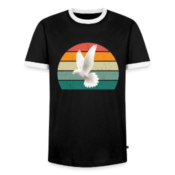 taube taubenfeder taubenflug taubenscharr tauben - Männer Kontrast-T-Shirt - Schwarz/Weiß - Vorne - AI Model Female 172 light (172cm) & AI Model Male 178 light (178cm)