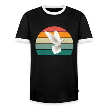taube taubenfeder taubenflug taubenscharr tauben - Männer Kontrast-T-Shirt - Schwarz/Weiß - Vorne - AI Model Female 172 light (172cm) & AI Model Male 178 light (178cm)