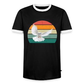 taube taubenfeder taubenflug taubenscharr tauben - Männer Kontrast-T-Shirt - Schwarz/Weiß - Vorne - AI Model Female 172 light (172cm) & AI Model Male 178 light (178cm)