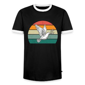 taube taubenfeder taubenflug taubenscharr tauben - Männer Kontrast-T-Shirt - Schwarz/Weiß - Vorne - AI Model Female 172 light (172cm) & AI Model Male 178 light (178cm)