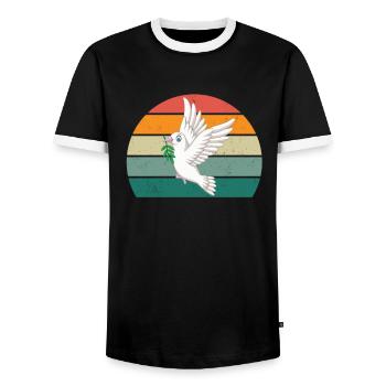taube taubenfeder taubenflug taubenscharr tauben - Männer Kontrast-T-Shirt - Schwarz/Weiß - Vorne - AI Model Female 172 light (172cm) & AI Model Male 178 light (178cm)