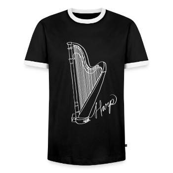 Harp Oneline Art - Harp Musician Harp - Men's Ringer Shirt - black/white - Front - AI Model Female 172 light (172cm) & AI Model Male 178 light (178cm)