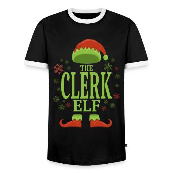 Clerk Christmas Elf - Men's Ringer Shirt - black/white - Front - AI Model Female 172 light (172cm) & AI Model Male 178 light (178cm)