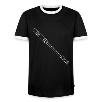Recorder Oneline Art - Recorder Instrument - Men's Ringer Shirt - black/white - Front - AI Model Female 172 light (172cm) & AI Model Male 178 light (178cm)