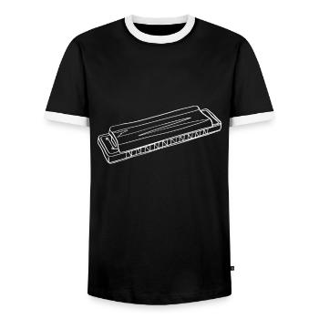 Harmonica Online Art - Harmonica - Men's Ringer Shirt - black/white - Front - AI Model Female 172 light (172cm) & AI Model Male 178 light (178cm)