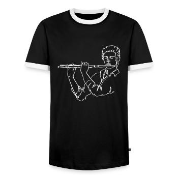 Western Concert Flute Oneline Art - Western - Men's Ringer Shirt - black/white - Front - AI Model Female 172 light (172cm) & AI Model Male 178 light (178cm)