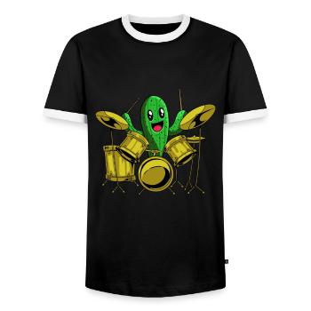 Drums Drummer Drummer Cactus - Men's Ringer Shirt - black/white - Front - AI Model Female 172 light (172cm) & AI Model Male 178 light (178cm)