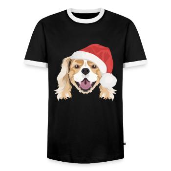 King Charles Spaniel Merry Christmas - Men's Ringer Shirt - black/white - Front - AI Model Female 172 light (172cm) & AI Model Male 178 light (178cm)