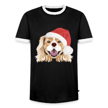 King Charles Spaniel Merry Christmas - Men's Ringer Shirt - black/white - Front - AI Model Female 172 light (172cm) & AI Model Male 178 light (178cm)