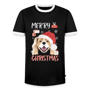 King Charles Spaniel Merry Christmas - Men's Ringer Shirt - black/white - Front - AI Model Female 172 light (172cm) & AI Model Male 178 light (178cm)