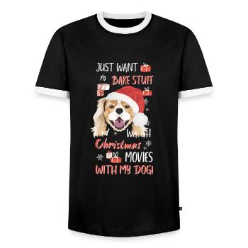 King Charles Spaniel Merry Christmas - Men's Ringer Shirt - black/white - Front - AI Model Female 172 light (172cm) & AI Model Male 178 light (178cm)