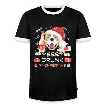 King Charles Spaniel Christmas Market - Men's Ringer Shirt - black/white - Front - AI Model Female 172 light (172cm) & AI Model Male 178 light (178cm)