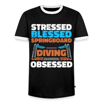 Diving Diver Funny - Men's Ringer Shirt - black/white - Front - AI Model Female 172 light (172cm) & AI Model Male 178 light (178cm)