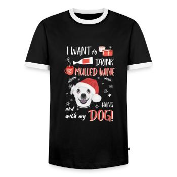Chihuahua vin chaud Noël - T-shirt contrasté Homme - noir/blanc - Devant - AI Model Female 172 light (172cm) & AI Model Male 178 light (178cm)