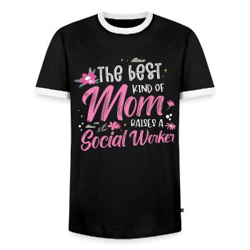 Le meilleur type de mère élève un travailleur social - T-shirt contrasté Homme - noir/blanc - Devant - AI Model Female 172 light (172cm) & AI Model Male 178 light (178cm)