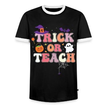 Trick Or Teach - Men's Ringer Shirt - black/white - Front - AI Model Female 172 light (172cm) & AI Model Male 178 light (178cm)