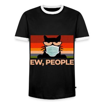 Ew People Black Cat - Men's Ringer Shirt - black/white - Front - AI Model Female 172 light (172cm) & AI Model Male 178 light (178cm)