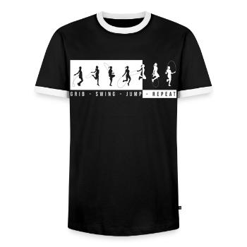 Fitness Roping - Jumping rope for women - Men's Ringer Shirt - black/white - Front - AI Model Female 172 light (172cm) & AI Model Male 178 light (178cm)