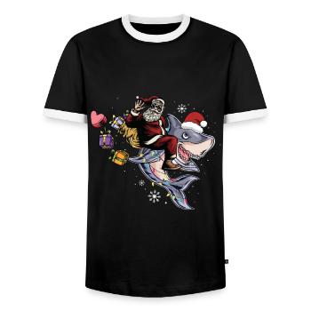 Requin de Noël Père Noël Père Noël - T-shirt contrasté Homme - noir/blanc - Devant - AI Model Female 172 light (172cm) & AI Model Male 178 light (178cm)