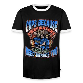 Cops Because Firefighters Need Heroes Too - Männer Kontrast-T-Shirt - Schwarz/Weiß - Vorne - AI Model Female 172 light (172cm) & AI Model Male 178 light (178cm)