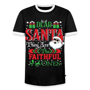 Dear Santa They Are The Faithful Ones - Men's Ringer Shirt - black/white - Front - AI Model Female 172 light (172cm) & AI Model Male 178 light (178cm)