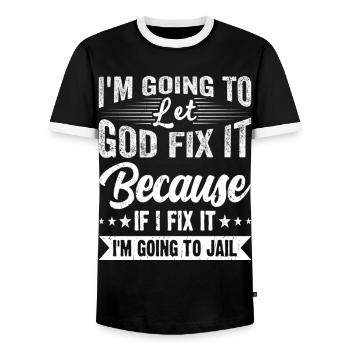 Je vais laisser Dieu le réparer drôle drôle - T-shirt contrasté Homme - noir/blanc - Devant - AI Model Female 172 light (172cm) & AI Model Male 178 light (178cm)