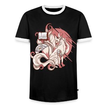 Cyborg Kitsune Nine-tailed Fox Cyber Aesthetic - Men's Ringer Shirt - black/white - Front - AI Model Female 172 light (172cm) & AI Model Male 178 light (178cm)