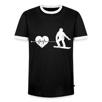 Snowboarding heartbeat - Men's Ringer Shirt - black/white - Front - AI Model Female 172 light (172cm) & AI Model Male 178 light (178cm)