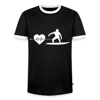 Surfen Herzschlag - Männer Kontrast-T-Shirt - Schwarz/Weiß - Vorne - AI Model Female 172 light (172cm) & AI Model Male 178 light (178cm)